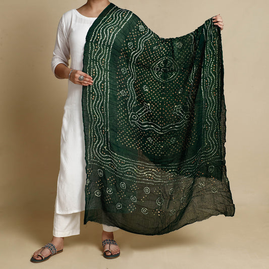 Green - Kutch Bandhani Tie-Dye Cotton Dupatta