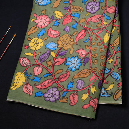Srikalahasti Kalamkari Handpainted Pen Work Chanderi Silk Handloom Fabric