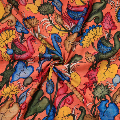 Kalamkari Handpainted Pen Work Chanderi Silk Handloom Fabric