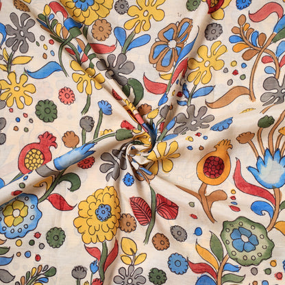 Beige - Srikalahasti Kalamkari Handpainted Pen Work Chanderi Silk Handloom Fabric