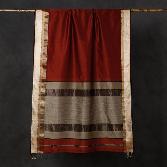 Maroon - Traditional Maheshwari Silk Cotton Handloom Saree with Resham Zari Border