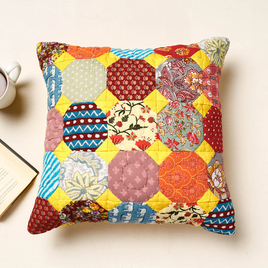 Multicolor - Applique Quilted Cotton Cushion Cover (16 x 16 in)