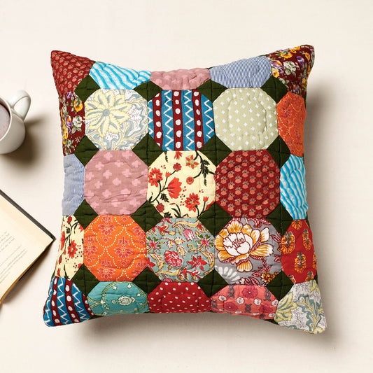 Multicolor - Applique Quilted Cotton Cushion Cover (16 x 16 in)