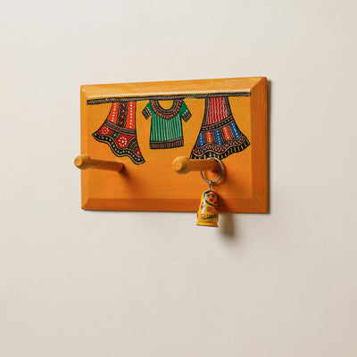 Madhubani Handpainted Wooden Wall Hanger (2 peg)