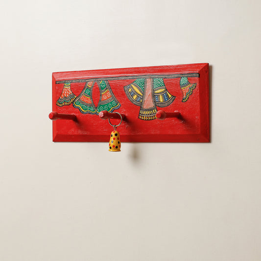 Madhubani Handpainted Wooden Wall Hanger (3 peg)