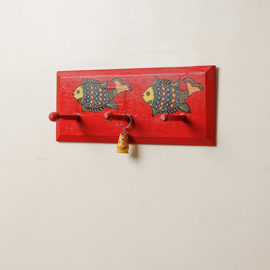 Madhubani Handpainted Wooden Wall Hanger (3 peg)