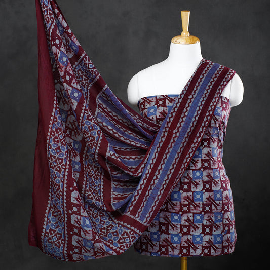 Maroon - 3pc Kutch Batik Printed Cotton Suit Material Set