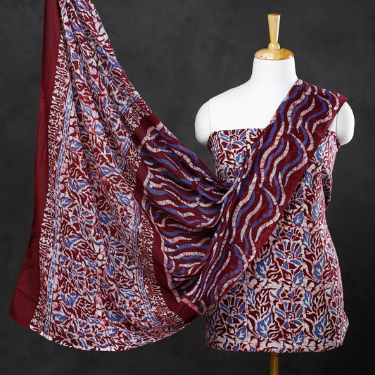 Purple - 3pc Kutch Batik Printed Cotton Suit Material Set