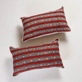 BuySanganeri Block Printed Cotton Pillow Cover With Lace (26 x 16 in) - Set of 2 