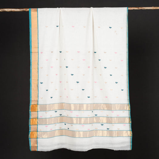 White - Traditional Venkatagiri Handloom Cotton Thread & Zari Buti Saree