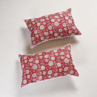 Sanganeri Block Printed Cotton Pillow Cover with Lace (26 x 16 in) - Set of 2