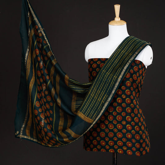 Multicolor - 3pc Akola Block Printed Chanderi Silk Suit Material Set
