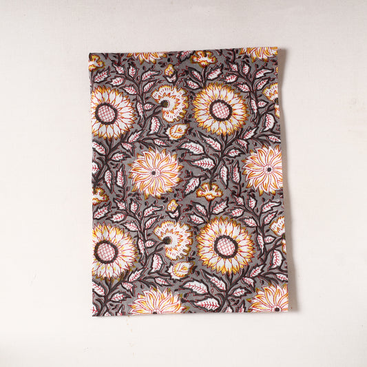 Grey - Sanganeri Block Printed Mul Cotton Precut Fabric (1.35 Meter) 25