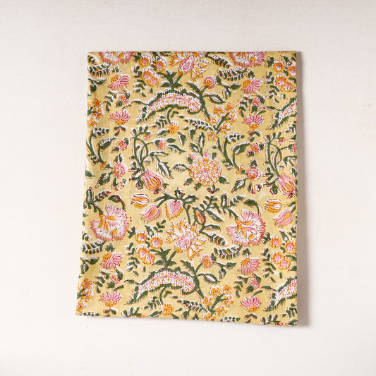 Yellow - Sanganeri Block Printed Mul Cotton Precut Fabric (1.5 Meter) 26