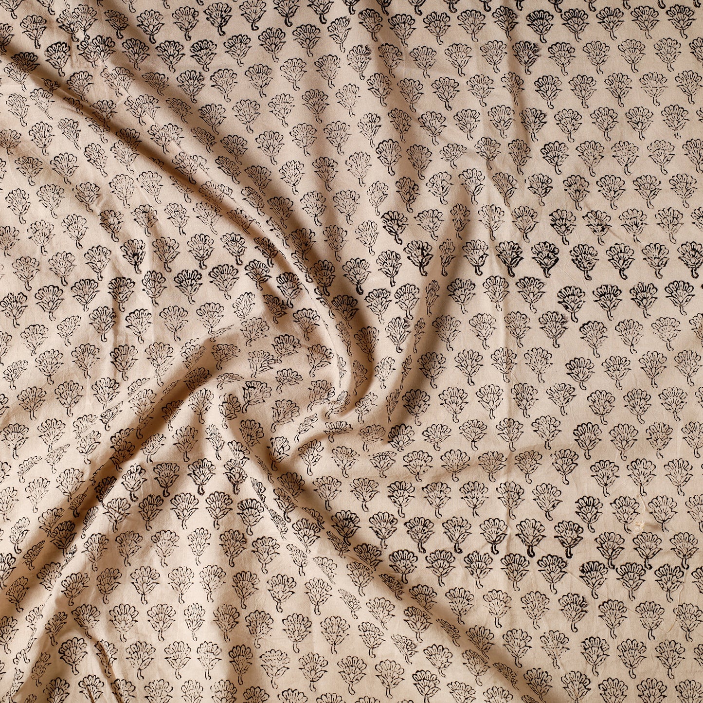 Beige - Sanganeri Block Printed Cotton Precut Fabric (1.3 meter) 28