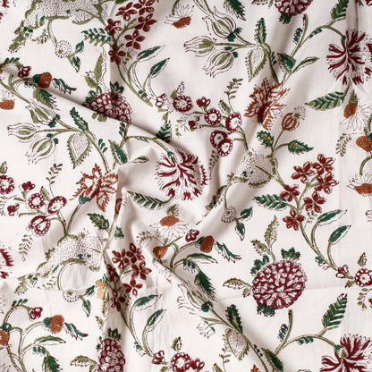 White - Sanganeri Block Printed Cotton Precut Fabric (0.8 meter) 36