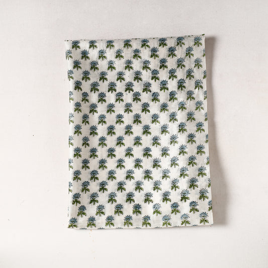 White - Sanganeri Block Printed Chanderi Silk Precut Fabric (0.8 meter) 39