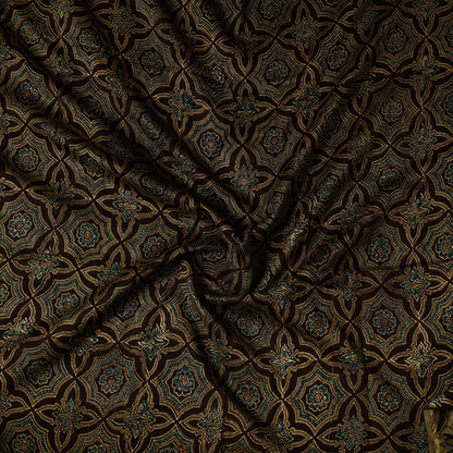Green - Ajrakh Block Printed Handloom Chanderi Silk Precut Fabric (1 meter) 46