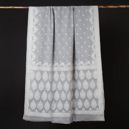 Grey - Banarasi Silk Cotton Cutwork Buti Saree