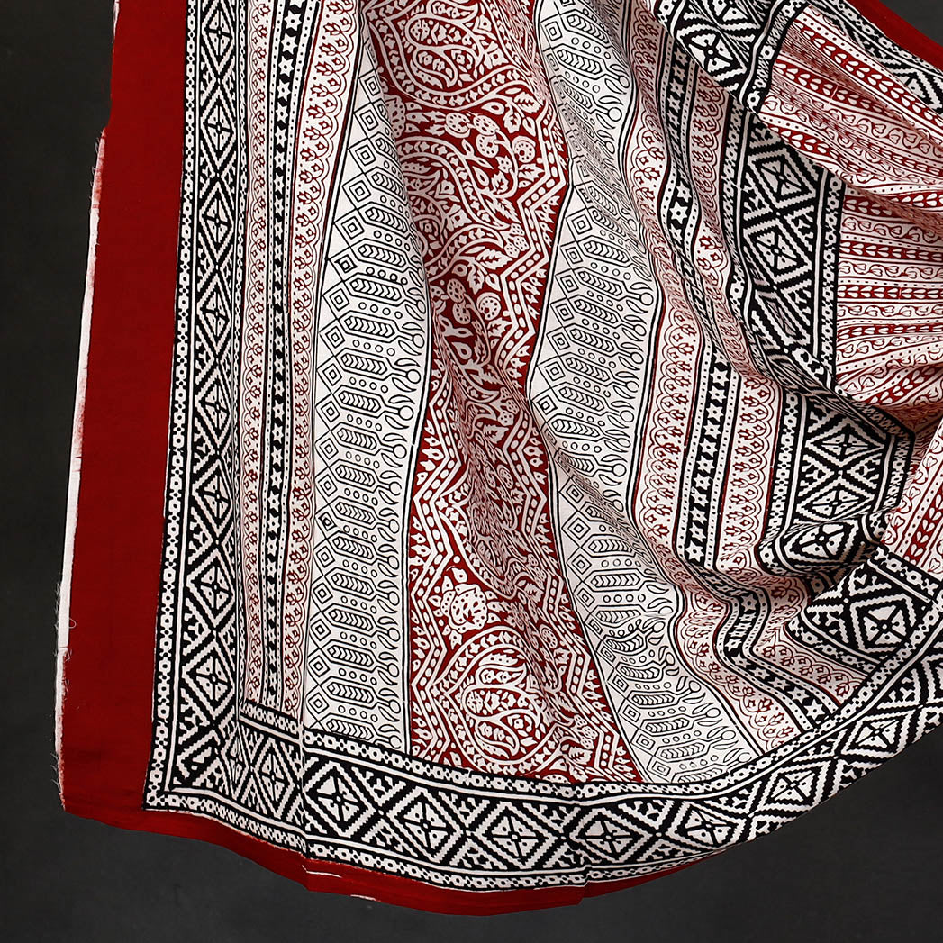 Red - 3pc Bagh Block Printed  Natural Dyed Cotton Suit Material Set 85