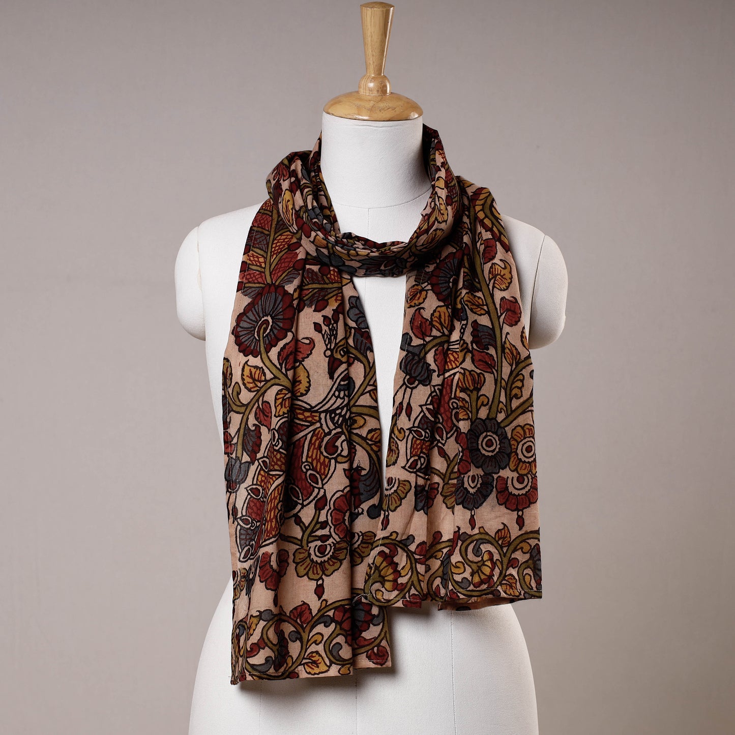 Beige - Handpainted Kalamkari Cotton Stole