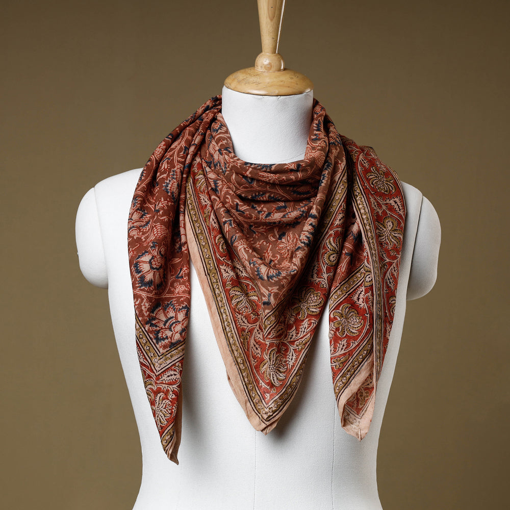 Brown - Original Pedana Kalamkari Block Printed Cotton Scarf