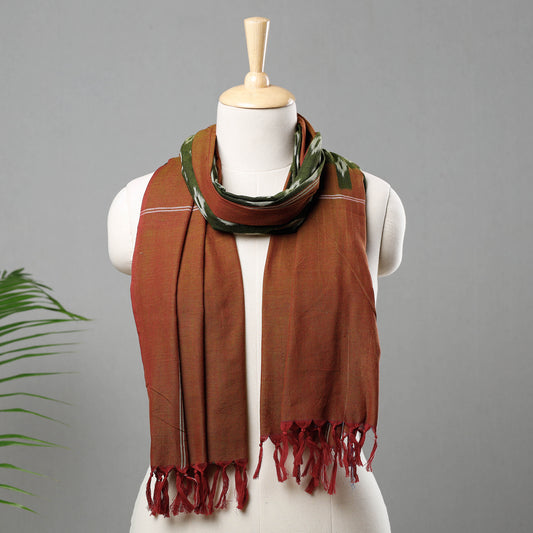 Brown - Pochampally Ikat Handloom Cotton Stole with Tassels