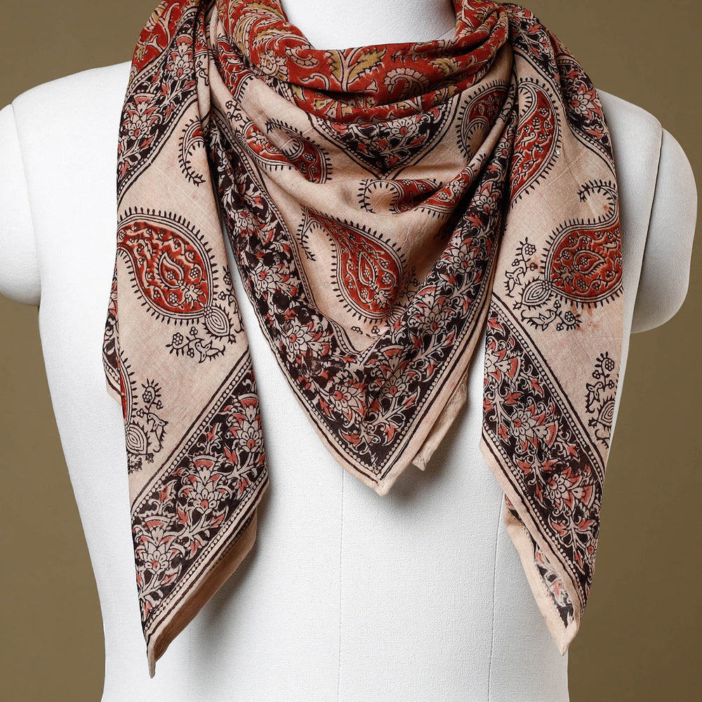 Red - Original Pedana Kalamkari Block Printed Cotton Scarf