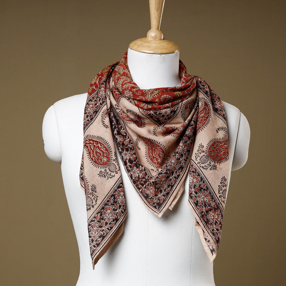 Red - Original Pedana Kalamkari Block Printed Cotton Scarf