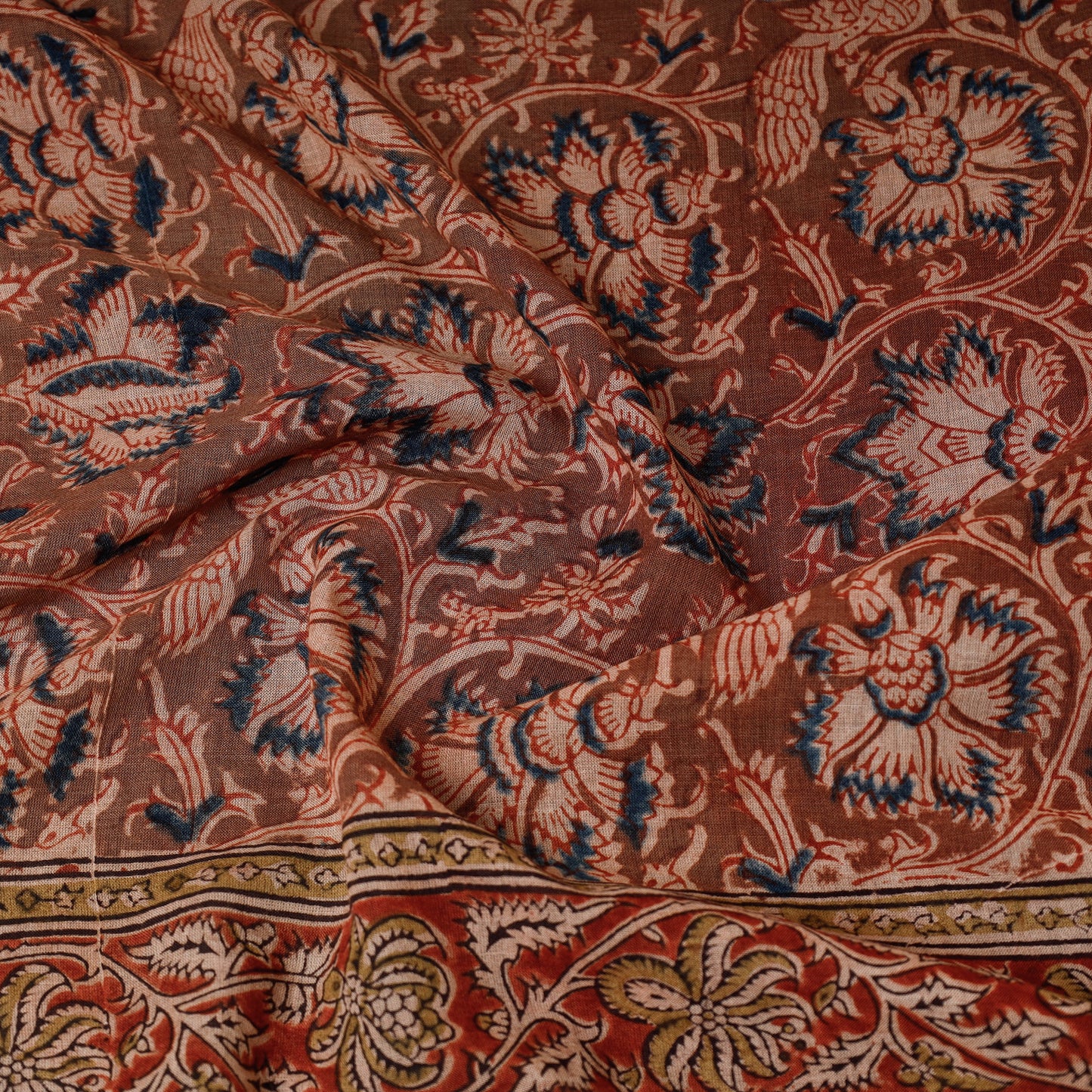 Brown - Original Pedana Kalamkari Block Printed Cotton Scarf