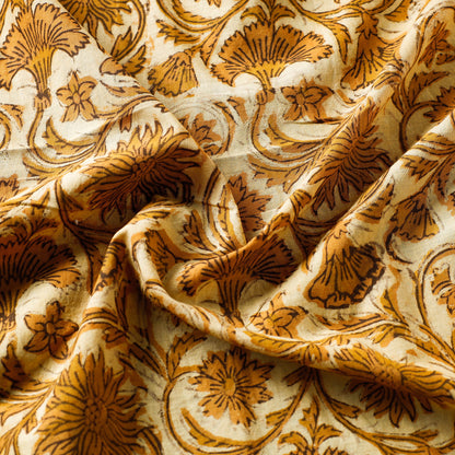 Yellow - Vanaspati Hand Block Printed Cotton fabric