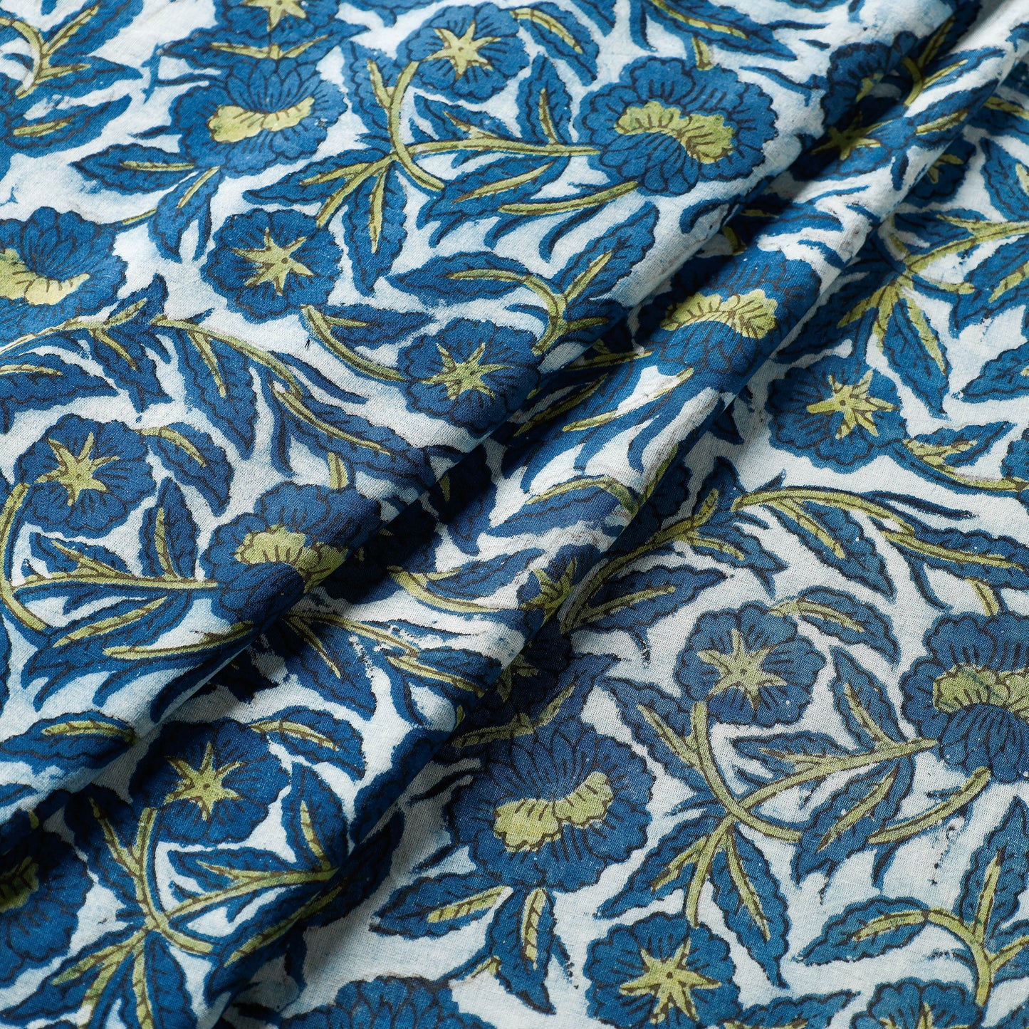 Blue - Vanaspati Hand Block Printed Cotton fabric