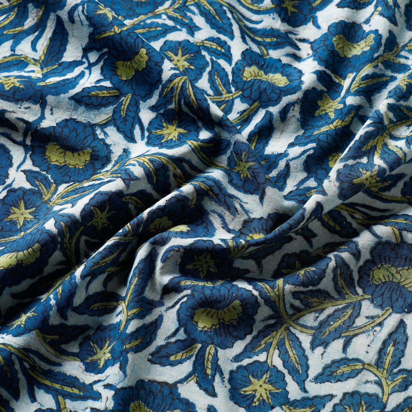 Blue - Vanaspati Hand Block Printed Cotton fabric
