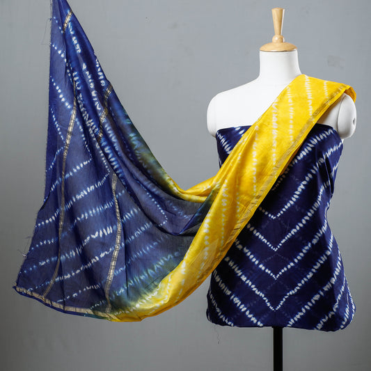 3pc Shibori Tie-Dye Chanderi Silk Suit Material Set