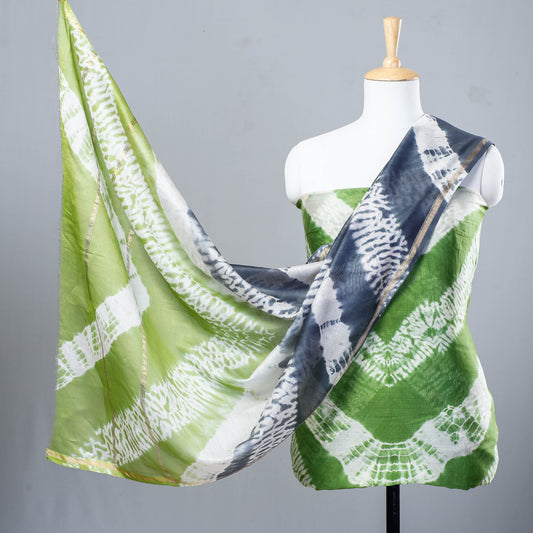 Green - 3pc Shibori Tie-Dye Chanderi Silk Suit Material Set