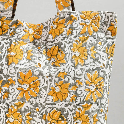Yellow - Hand Block Printed Canvas Cotton Shoulder Bag