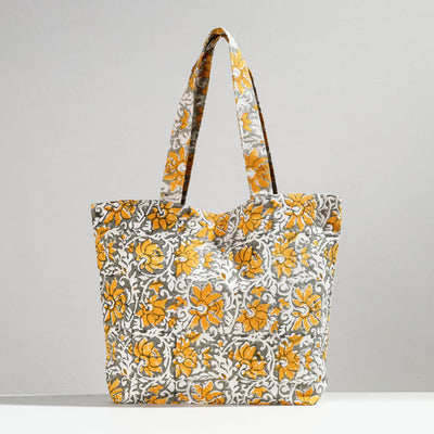 Yellow - Hand Block Printed Canvas Cotton Shoulder Bag