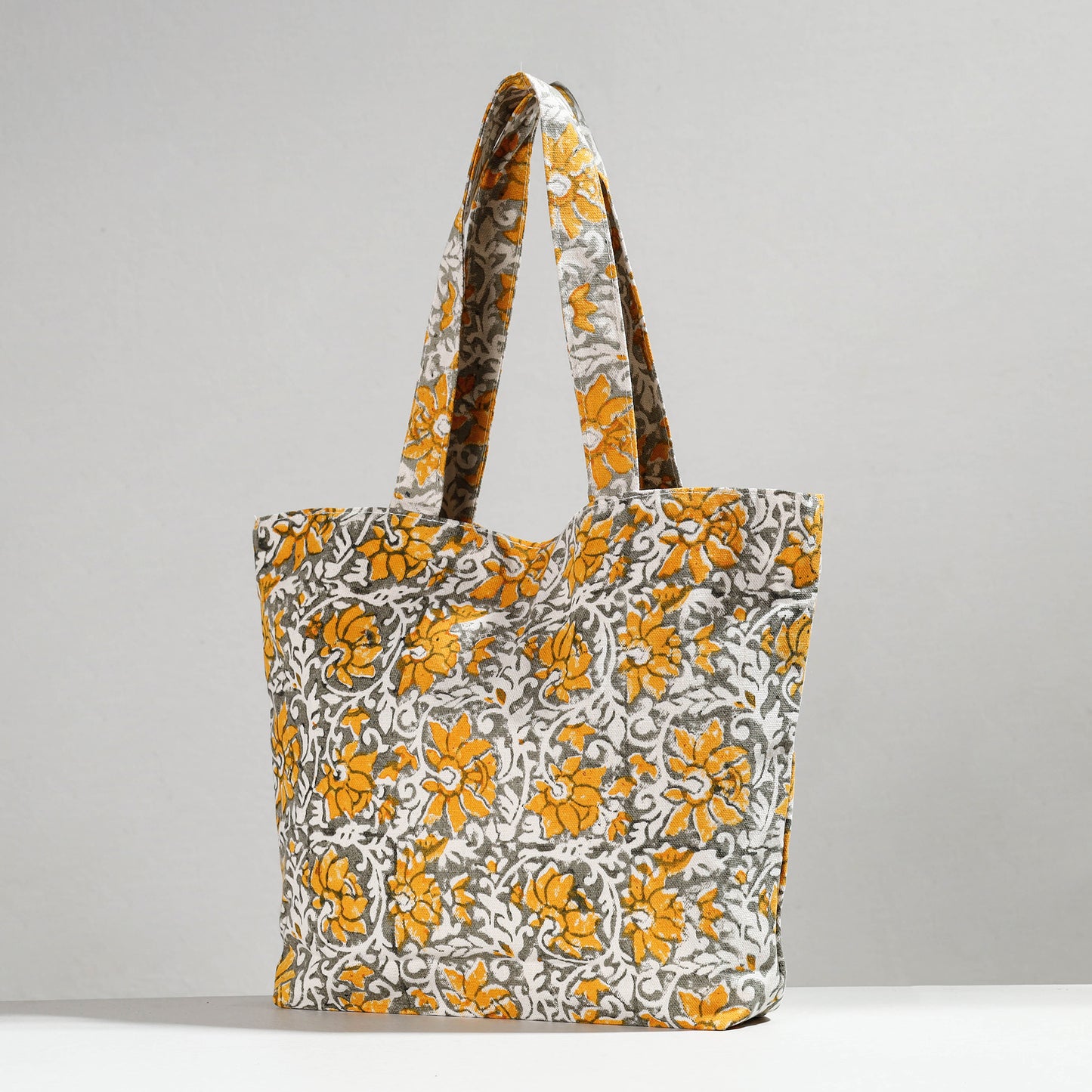 Yellow - Hand Block Printed Canvas Cotton Shoulder Bag