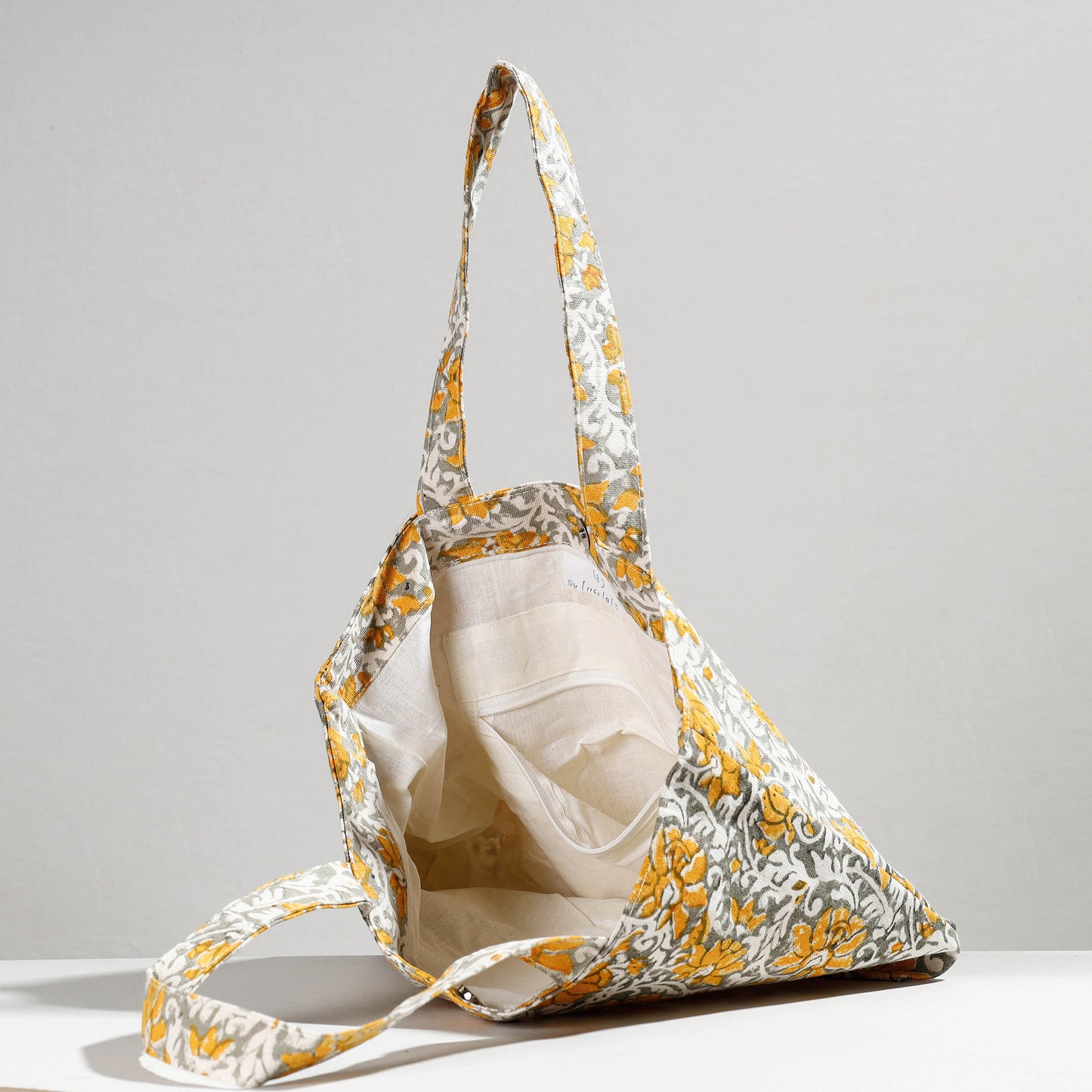 Yellow - Hand Block Printed Canvas Cotton Shoulder Bag