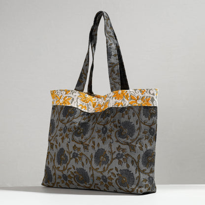 Grey - Hand Block Printed Laminated Jute Shoulder Bag