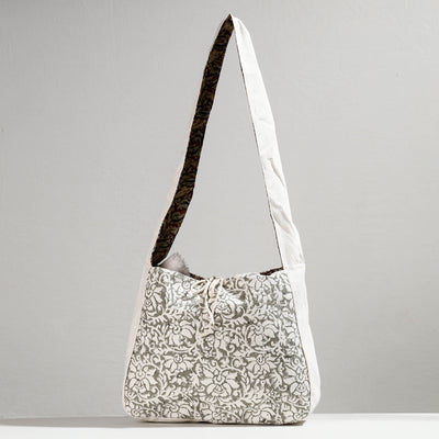 White - Hand Block Printed Canvas Cotton Sling Bag