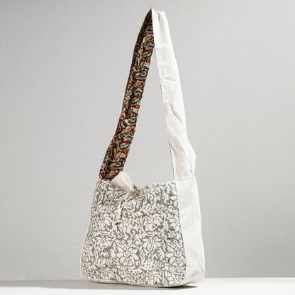 White - Hand Block Printed Canvas Cotton Sling Bag