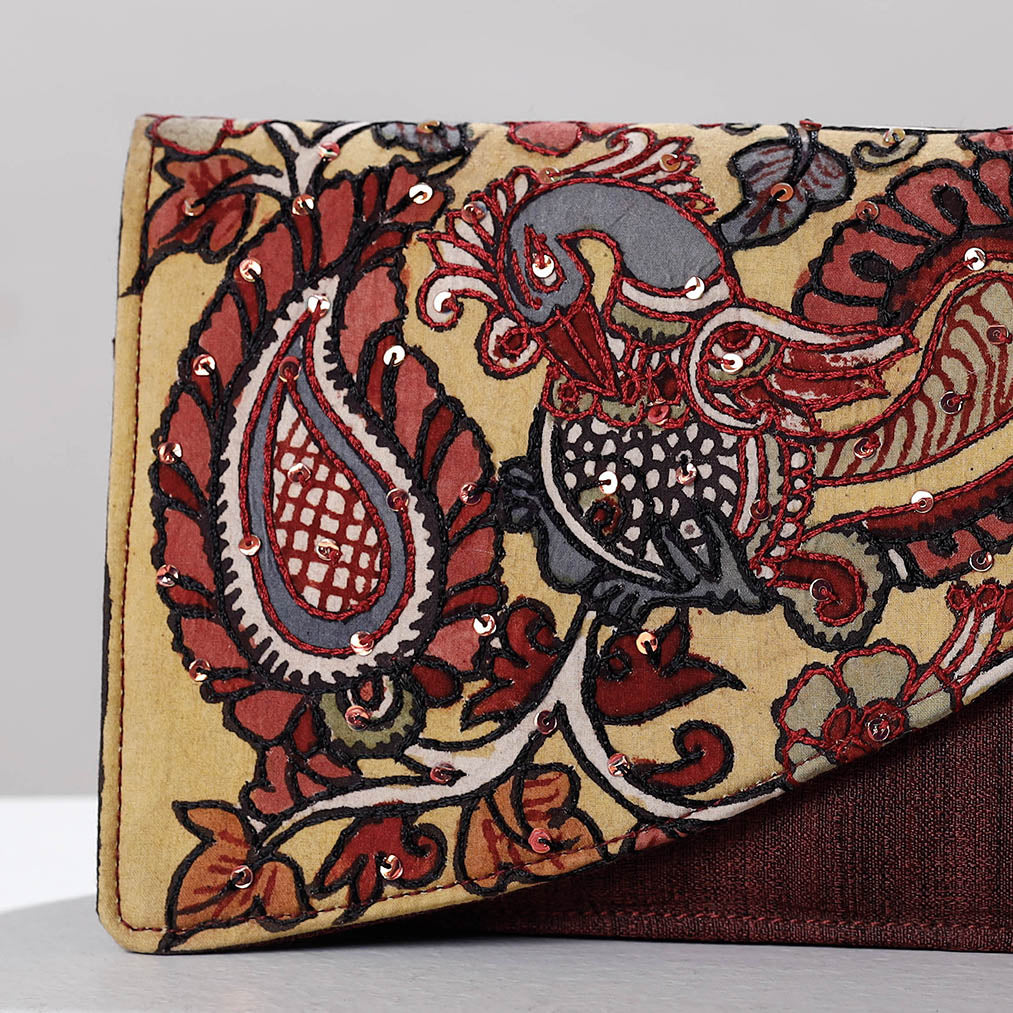 Handpainted Kalamkari Ghicha Silk Clutch