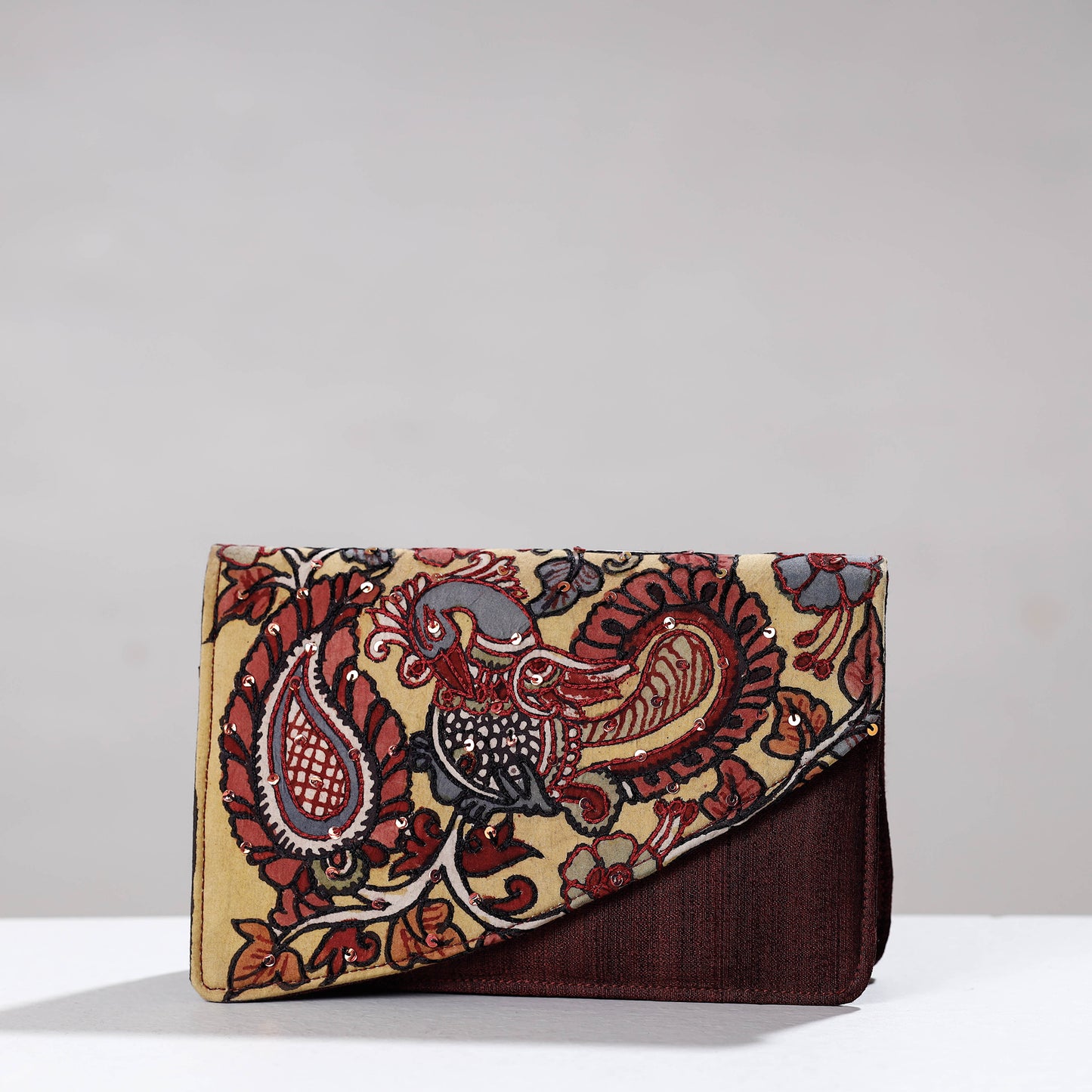 Handpainted Kalamkari Ghicha Silk Clutch