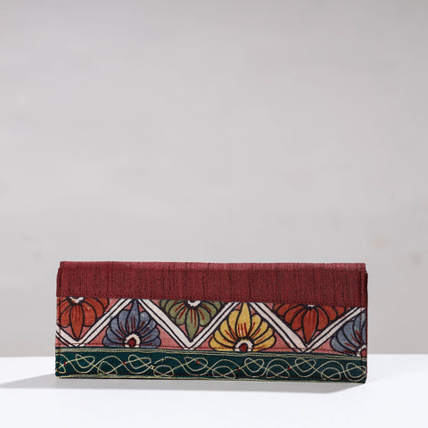 Maroon Handpainted Kalamkari Ghicha Silk Clutch