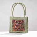 Green Handpainted Kalamkari Ghicha Silk Hand Bag