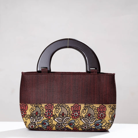 Brown Handpainted Kalamkari Ghicha Silk Hand Bag