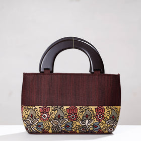 Brown Handpainted Kalamkari Ghicha Silk Hand Bag