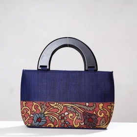 Blue Handpainted Kalamkari Ghicha Silk Hand Bag