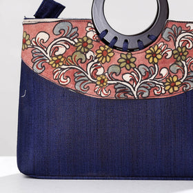 Blue Handpainted Kalamkari Ghicha Silk Hand Bag